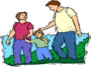 parents walking with happy child